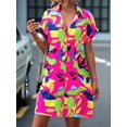 thumbnail image 5 of Womens Summer Shirt Dress Short Sleeve Floral Shift Dress Casual Loose Flowy Beach Sundress Rose Red M, 5 of 9