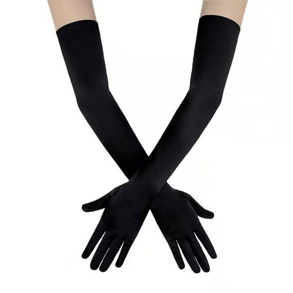 TELOLY Gloves for Women Stretchy&Soft Dance Gloves for Women Snug&Secure Elbow Satin Gloves Lightweight Warmth Black