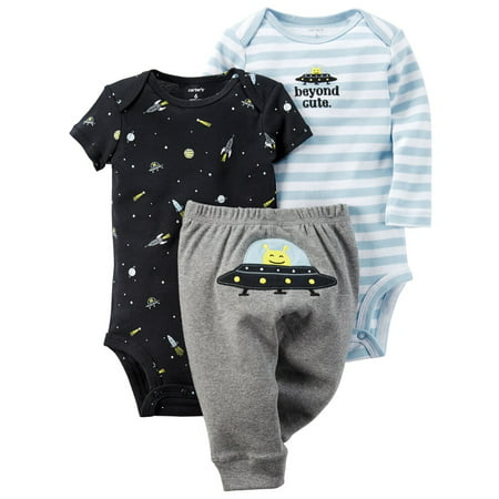 Carters Baby Clothing Outfit Boys 3-Piece Pants Set Beyond Cute Alien, Blue Gray