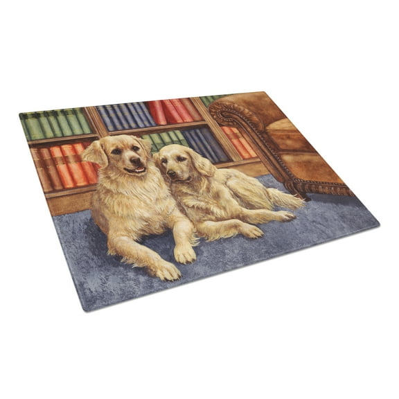 Caroline's Treasures BDBA0289LCB Golden Retrievers in the Library Glass Cutting Board Large, 12H x 16W, multicolor