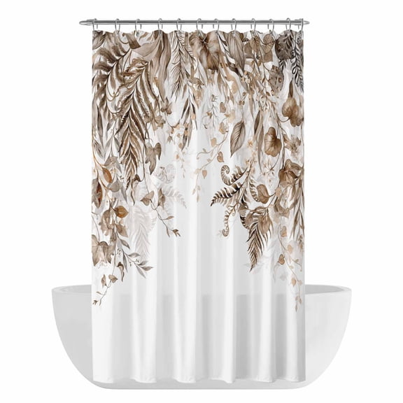 Grey Leaves Shower Curtain - Water Repellent Fabric Shower Curtains Washable, Summer Botanical Tropical Watercolor Decorative Polyester Cloth Bathroom Curtains Modern Bath Decor 36"x72"