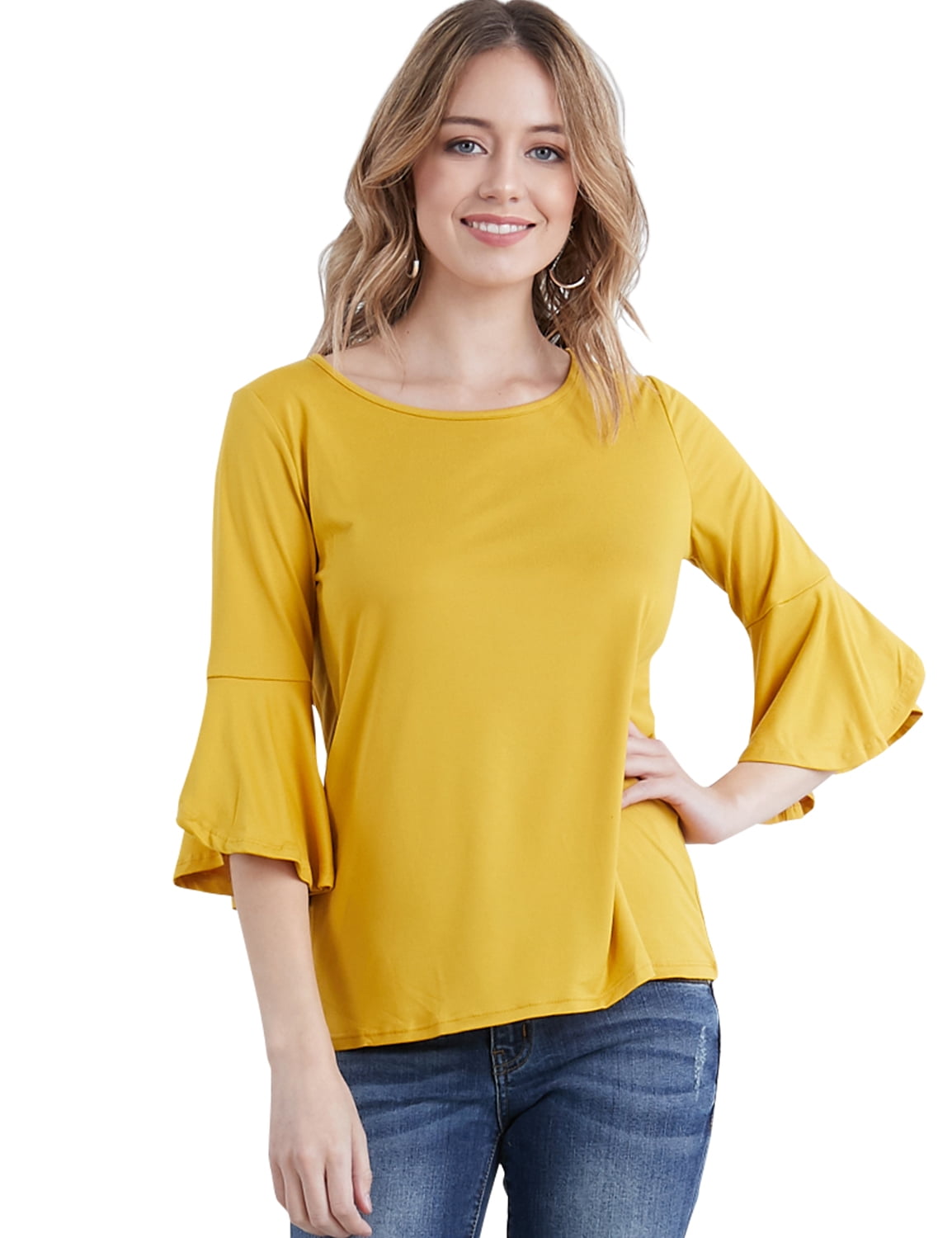 Doublju - Doublju Women's Ruffle Detail 3/4 Sleeve Peplum T-Shirt with ...