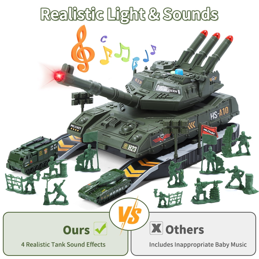 JoyStone Military Vehicle Set Battle Tank Toy with Realistic Light & Sound, 6 Pack Mini Alloy Army Cars & Soldier Figures, Great Gift for Kids