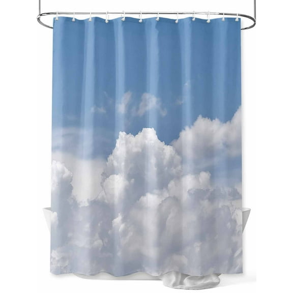Sunny Clouds Shower Curtain, White Gradient Sky Waterproof Shower Curtain Set with 12 Hooks Lightweight Washable Fabric Shower Curtains for Bathroom 36x72 Inches