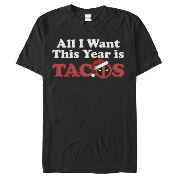 Men's Marvel Christmas Deadpool All I Want is Tacos  Graphic Tee Black Large