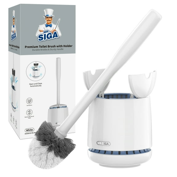 MR.SIGA Premium Toilet Bowl Brush and Holder for Bathroom Cleaning, White, 1 Pack