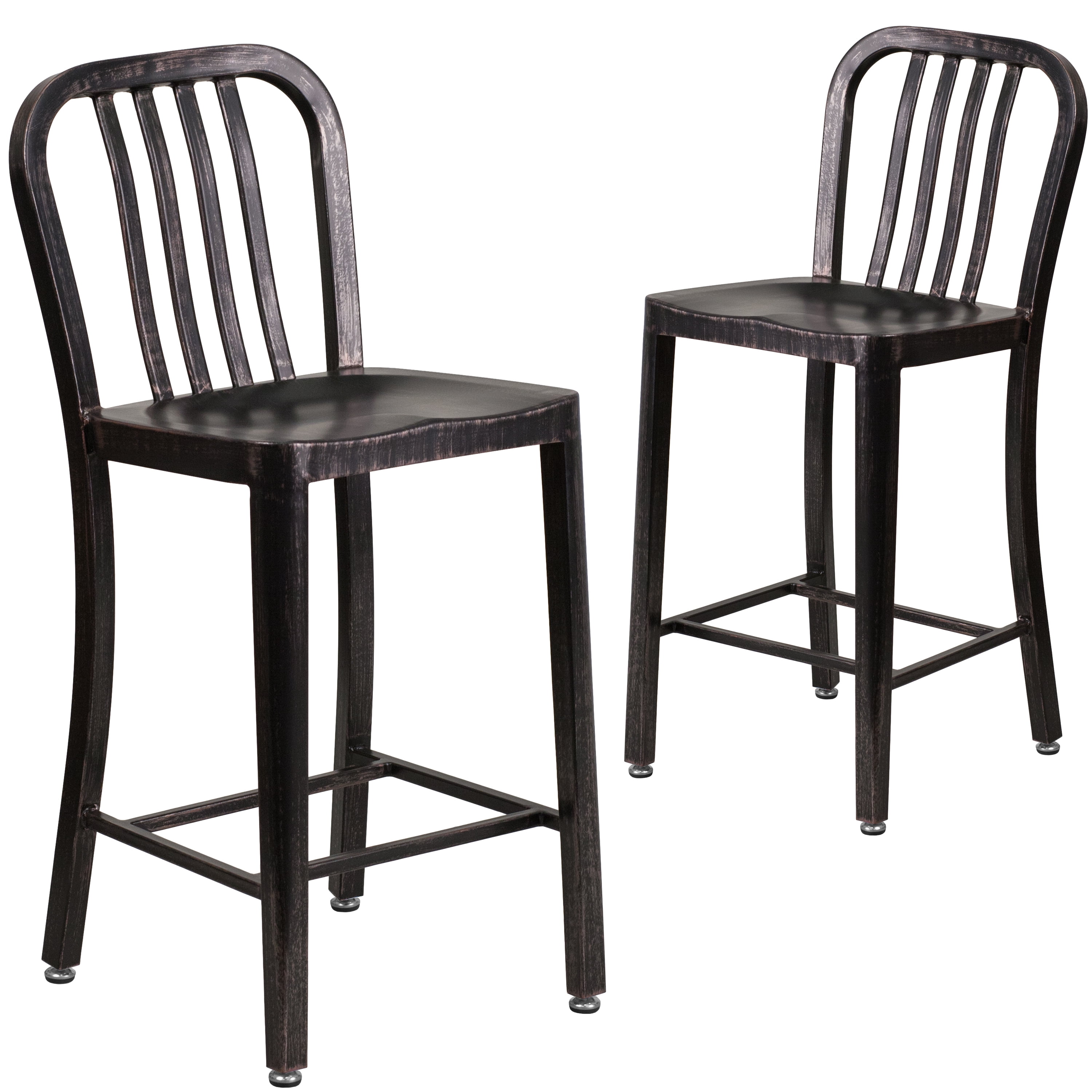 Flash Furniture Curved Slat Back Bar Stool, Black Antique Gold