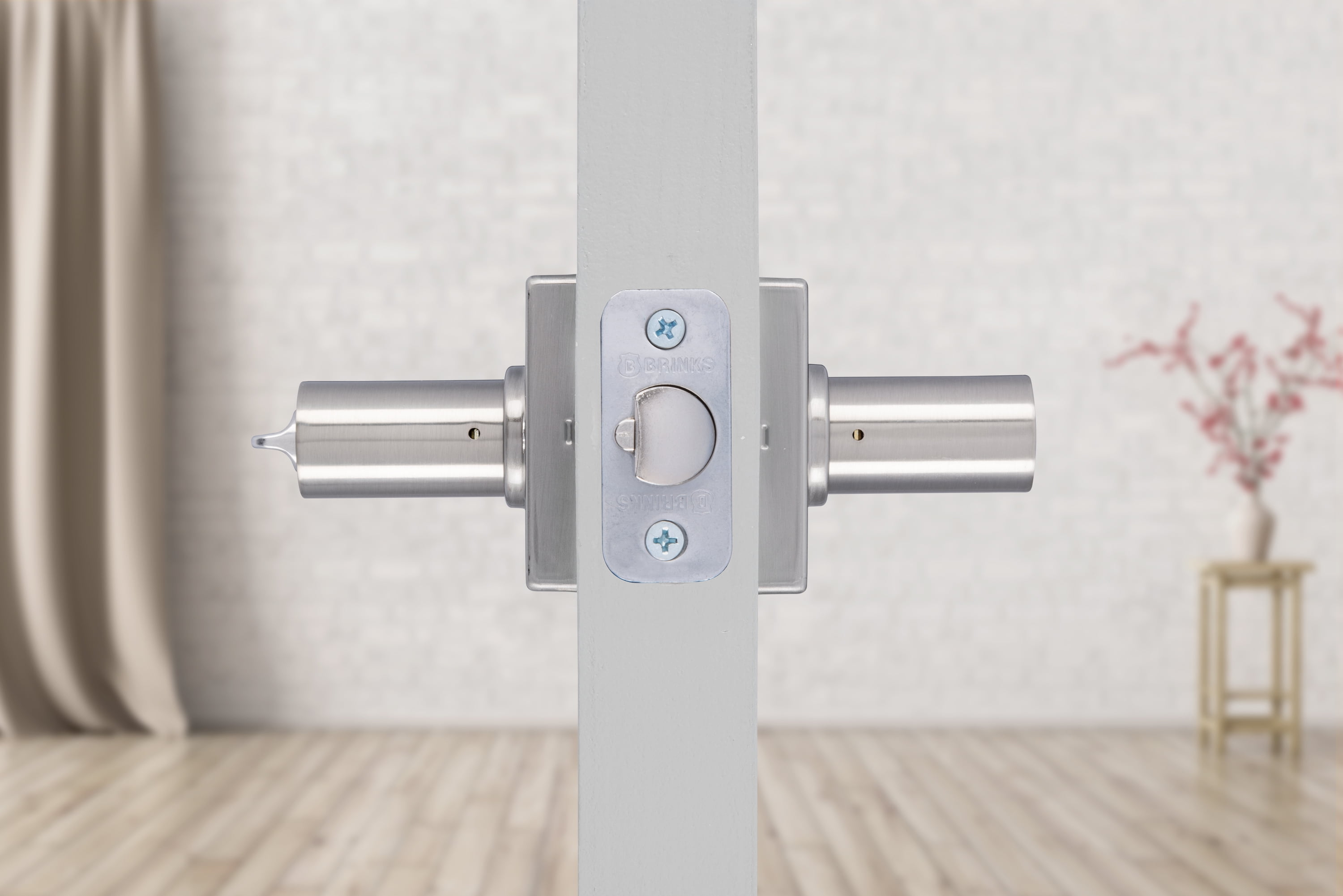 Brinks Contemporary Keyed Entry Lever Doorknob, Satin Nickel