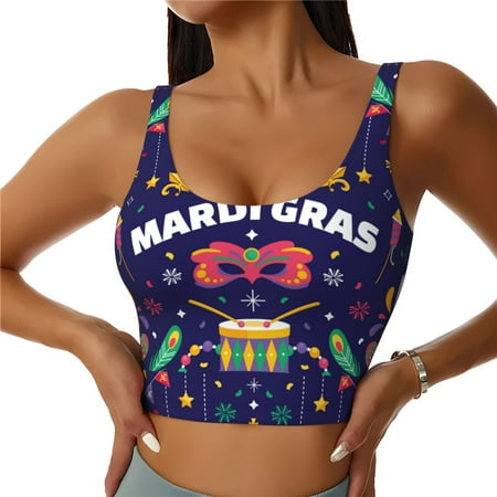 Jgfou Happy Mardi Gras Print Womens Sports Bra - Padded Workout Sports Bras Crop Tank Top