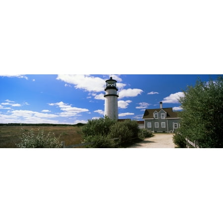 Lighthouse in the field Highland Light Cape Cod National Seashore North Truro Cape Cod Barnstable County Massachusetts USA Stretched Canvas - Panoramic Images (6 x