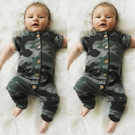 Newborn Infant Baby Boy Girl Kids Camo Romper Jumpsuit Bodysuit Clothes Outfits 0-6 Months