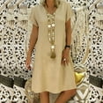 thumbnail image 1 of CHOK Mode Femmes en Vrac V-Cou Été Solide à Manches Courtes en Coton et Lin Robe d'Été de Printemps Robes pour les Femmes Bleu XL, 1 of 8