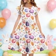 thumbnail image 1 of EGNMCR Robe à Manches Courtes Col Rond Robe d'Été pour Enfants à Manches Plissées Double Couche Imprimée pour Enfants de 5 à 14 Ans, 1 of 7