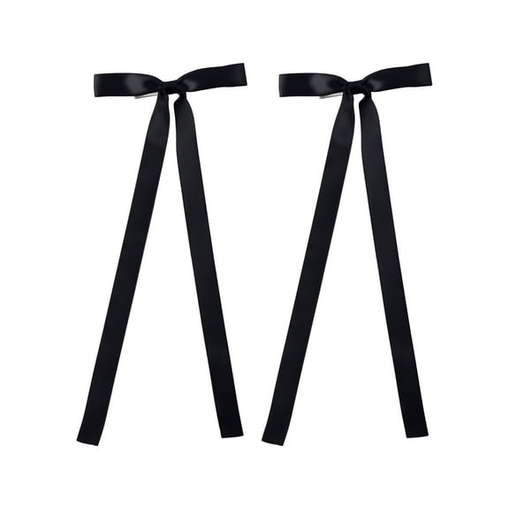 2PCS Silky Satin Hair Bows Hair Clip Ribbon Accessories Ponytail Holder Hair Bow for Women Girls Teens (Black)