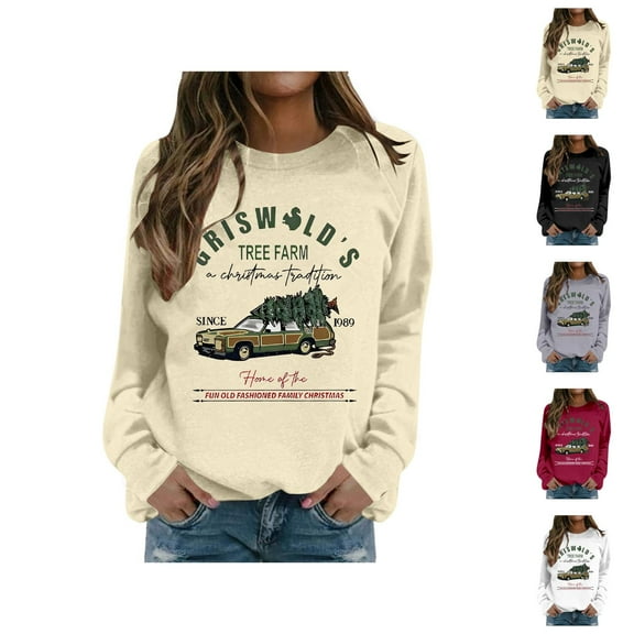 Christmas Farm Sweatshirts for Women 2025 Long Sleeve Crewneck Xmas Holiday Graphic Sweatshirt Pullover Tops