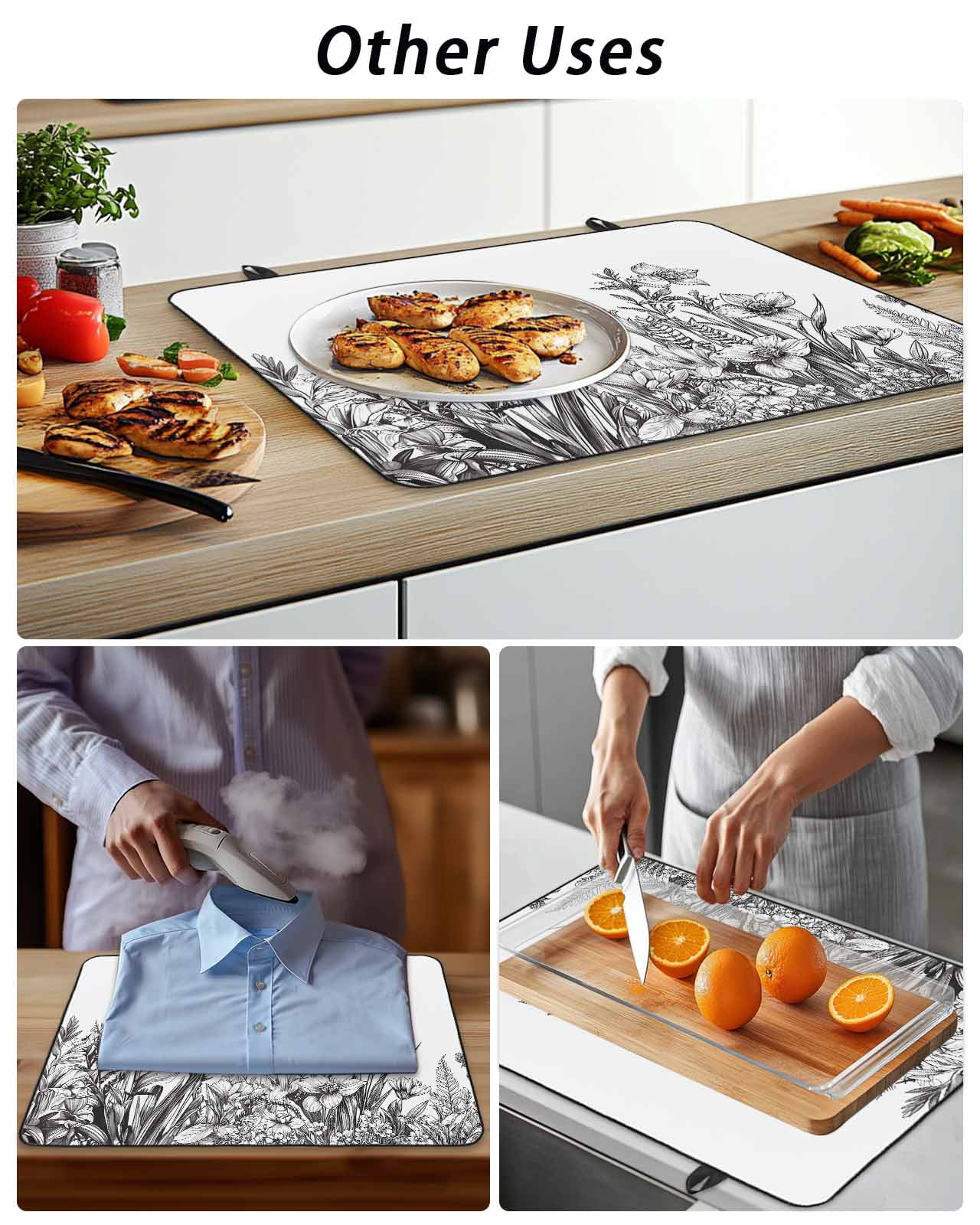 Stove Top Covers for Electric Stove, Wildflower Leaf Glass Stovetop Cover Protector, Grey Floral Botanical White Watercolor Induction Cooktop Protector Oven Mat for Kitchen Countertop 24"x21"