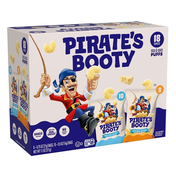 Pirate's Booty Gluten-Free Aged White Cheddar Cheddar Blast Puffed Kid Snacks Variety Pack (18 count)