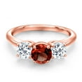 thumbnail image 3 of Gem Stone King 18K Rose Gold Plated Silver Red Garnet and White Topaz Engagement Ring for Women | 2.20 Cttw | Round 6MM | Gemstone January Birthstone | Size 7, 3 of 6