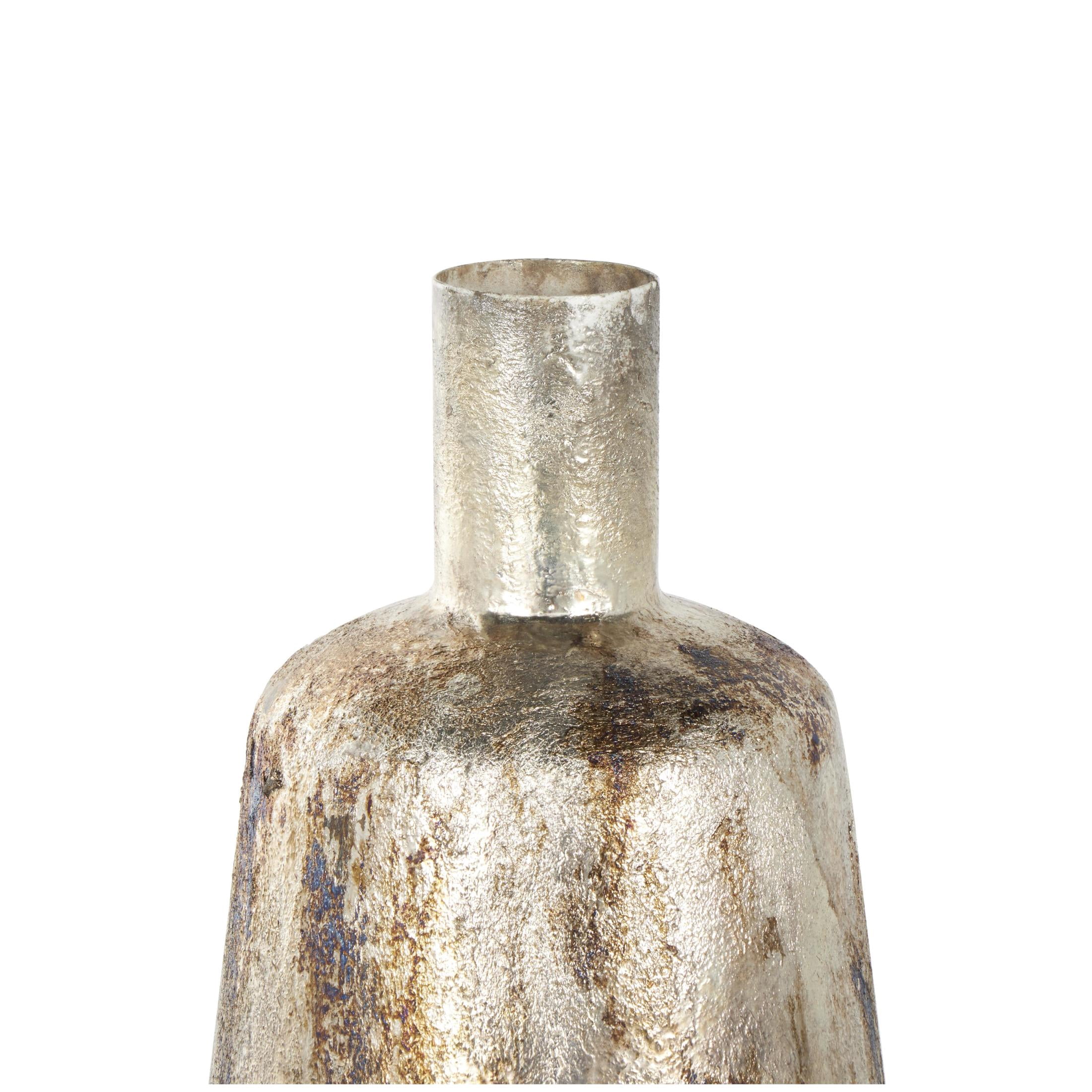 DecMode 12" Foiled Bronze Metal Vase with Bronze and Blue Accents