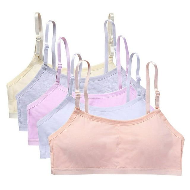 5-Pack Teen Girls Big Girls Cotton Development Bra Adjustable Shoulder Strap Cami Training Bra