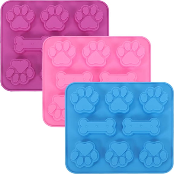 3Pcs Silicone Candy and Baking Molds, Bone and Paw Print Shaped Cookie Molds, Silicone Mold For Chocolate Ice Cube Dog Treats