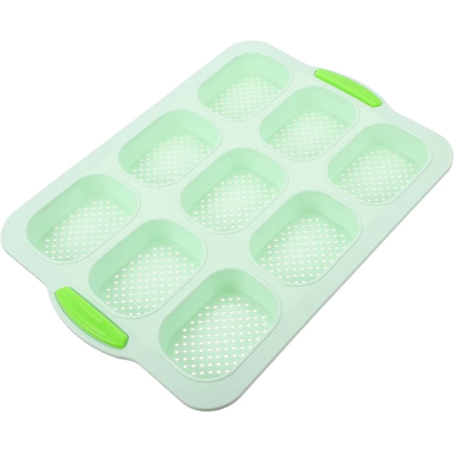 Silicone Perforé Pan 9 Grilles Français Pain Plat De Cuisson Moule Non Bâton Silicone Pain Grillé Font Moule pour Cuisson du Pain Français De Rouleau Grillage (Vert)