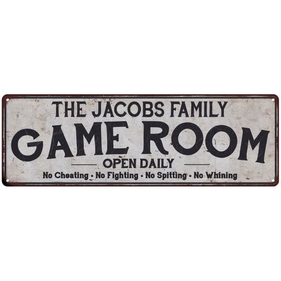 THE JACOBS FAMILY Game Room Country Metal 8x24 Sign 108240042430