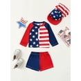 thumbnail image 2 of Suealasg 4th of July Toddler Baby Boys 3Pcs Rash Guard Swimsuit Set 1T 2T 3T 4T 5T Long Sleeve Stars Stripe Print Swim Tops and Trunks Hat Kids Summer Swimwear Bathing Suit, 2 of 8