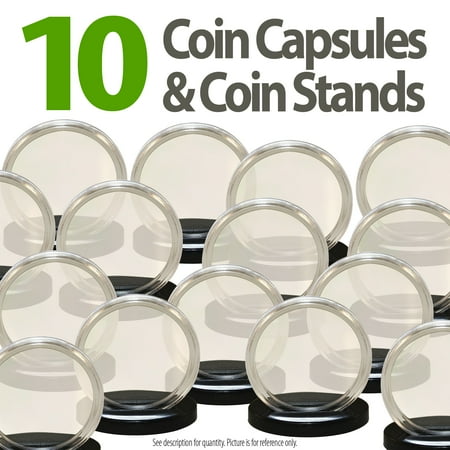 Automatic Coin Wrap - 10 Coin Capsules & 10 Coin Stands for 1oz SILVER or COPPER ROUNDS Airtight 39mm