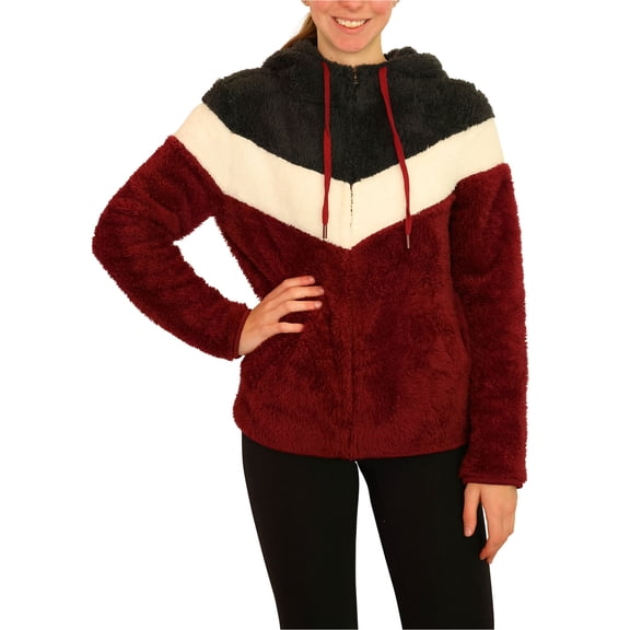 P.J. Salvage Womens Hooded Faux Fur Sweater Jacket, Red, Small