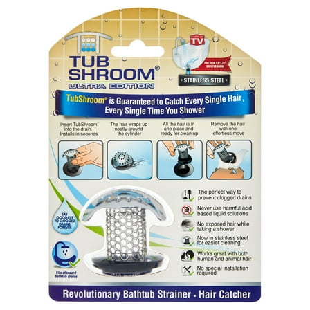 Tub Shroom Ultra Edition Stainless Steel Hair Catcher, Stop Tub Drain Clogs