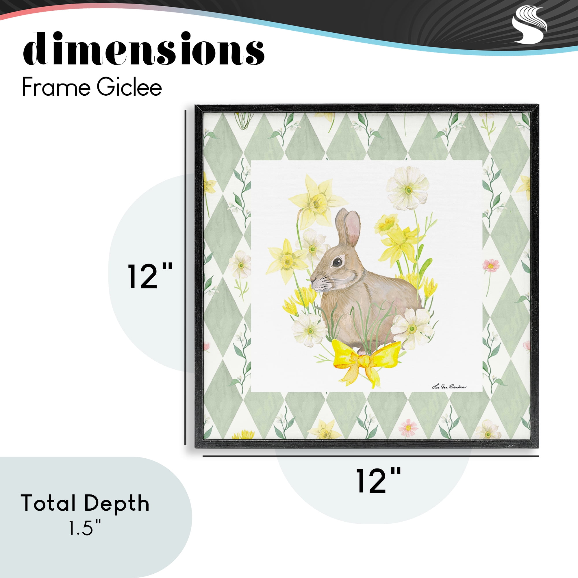Mother Bunny on Green Argyle Black Framed Giclee Art, design by Lee Ann Sanders