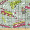 thumbnail image 2 of Ambesonne Train Fabric by the Yard Microfiber, Railway Station Vivid Art, 3 Yards, Yellow Green Hot Pink, 2 of 2