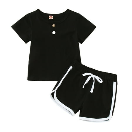 

XINSHIDE Toddler Boys Girls Short Sleeve Solid TShirt Tops Shorts Sports Outfits Tracksuit Baby Girl Clothes