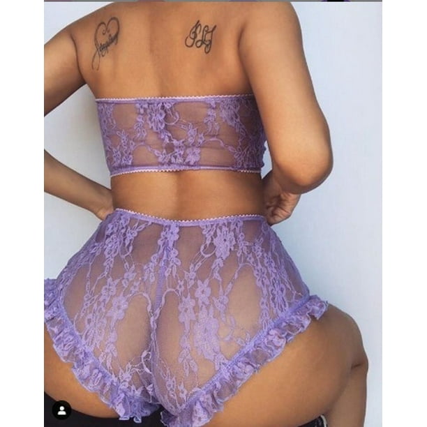 Womens Sexy Lingerie Lace Top Bra Ladies Thong Underwear G-string Set Ladies  Nightwear Babydoll Sleepwear Set 