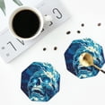 thumbnail image 5 of Pofeuu Abstract Blue Skull Print Leather Coasters Set of 6, Round Cups Mugs Mat Pad for Home Kitchen Heat Resistant Drink Coasters,Octagon, 5 of 7