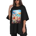 thumbnail image 4 of Plus Size Shirt for Women Black Tops for Women Short Sleeves Shirt for Women Colorful Flowers T Shirt Crewneck Shirt for Women XS, 4 of 5