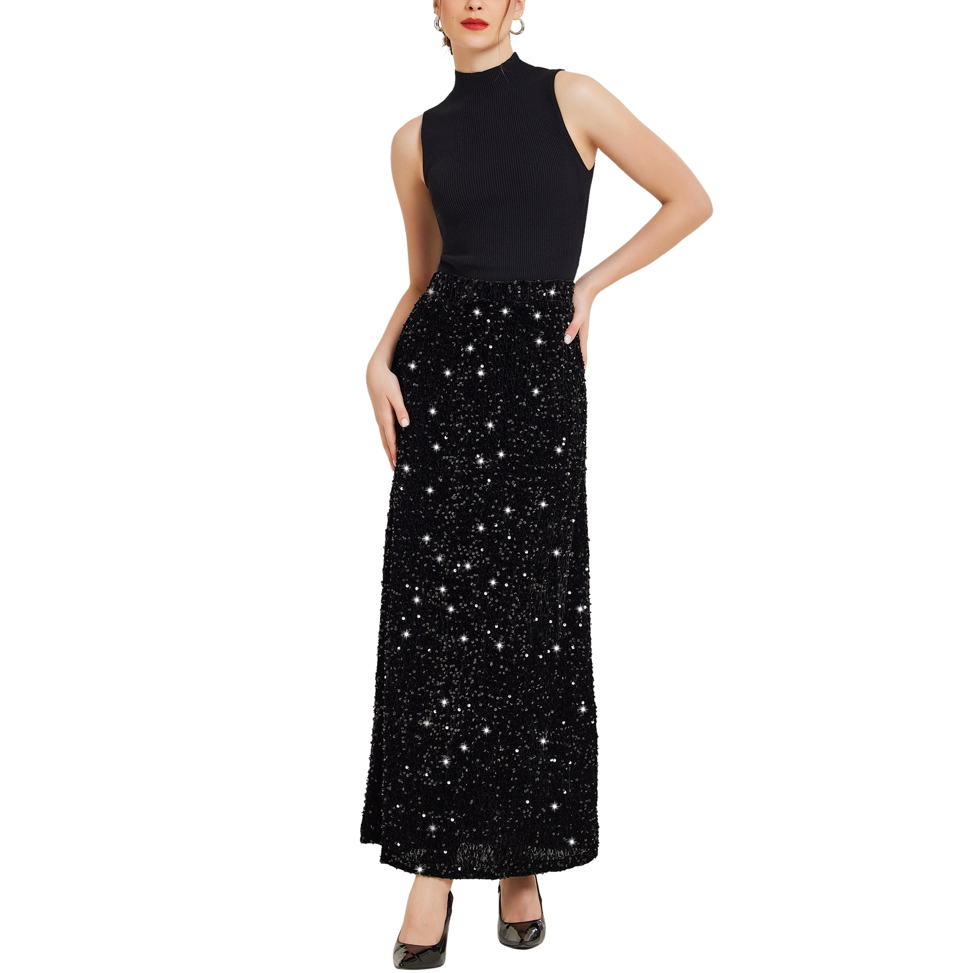 Black sequin velvet skirt hotsell