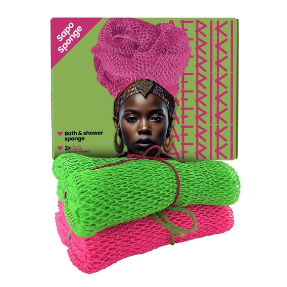 AFRIKI Esponja de Red Africana Toallita Exfoliante 2 Piezas Esponja Exfoliante Africana Real Auténtica Esponja de Baño de Propiedad Negra Depurador de Espalda Removedor de Piel Muerta