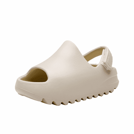 

Rush Little Kids Slides Sandals Kid Summer Slip-On Sandals Shower Beach Pool Anti-slip Slippers Soft EVA Sandals with Reinforcement Velcro-----Beige（Size 28） S306