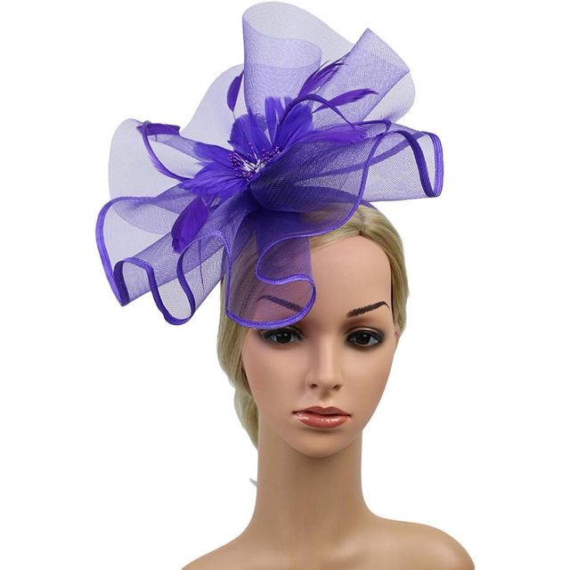 (Púrpura) bikini malla sombrero de boda mujeres modelos creativos fiesta prom bandas para el cabello bandas para el cabello doble uso exagerado bombín de malla pluma boda foto accesorios para el cabel
