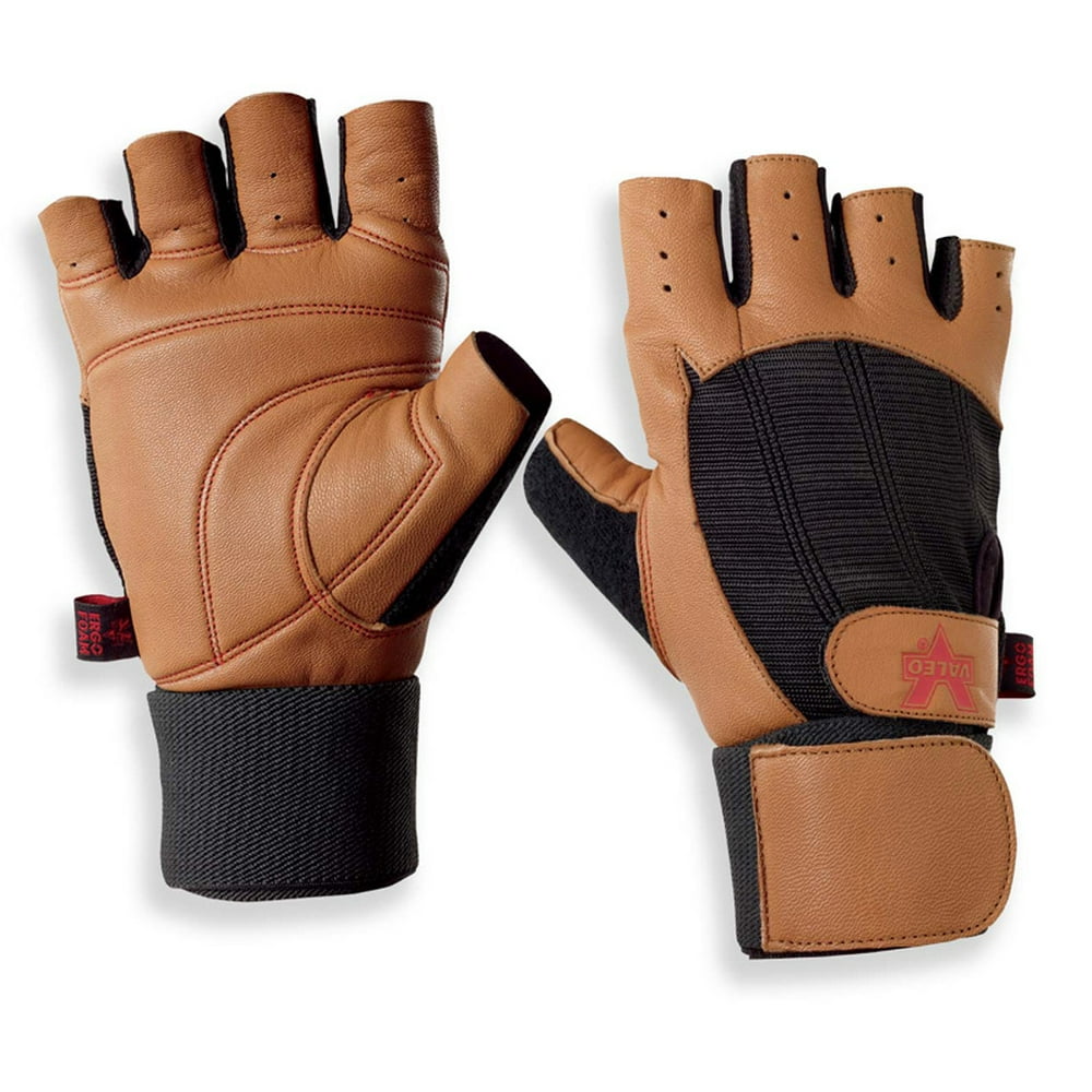 Valeo Ocelot Wrist Wrap Tan Weight Lifting Gloves With BuiltIn Wrist