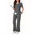 thumbnail image 2 of Womens Scrub Sets Stretch 2 Piece Uniforms Suit Nursing Fitted V Neck Top with Jogger Style Pants 2025 Gray XXL, 2 of 4