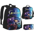 thumbnail image 2 of Coralines  Cartoon Backpack Kawaii Anime 3 Pcs Backpacks Set with Thermal Insulated Lunch Tote Purse Pencil Case Multifunctional Laptop Daypack Travel Bag, Lunch Box, Pencil Case, 2 of 5