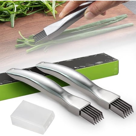 2Pcs Stainless Steel Scallion Cutter Shred Knife Green Onion Cutter Slicer Garlic Cheese Shredder Kitchen Tool Slice Cutlery Multifunctional Vegetable Chopper Tool for Home Kitchen Restaurant Hotel