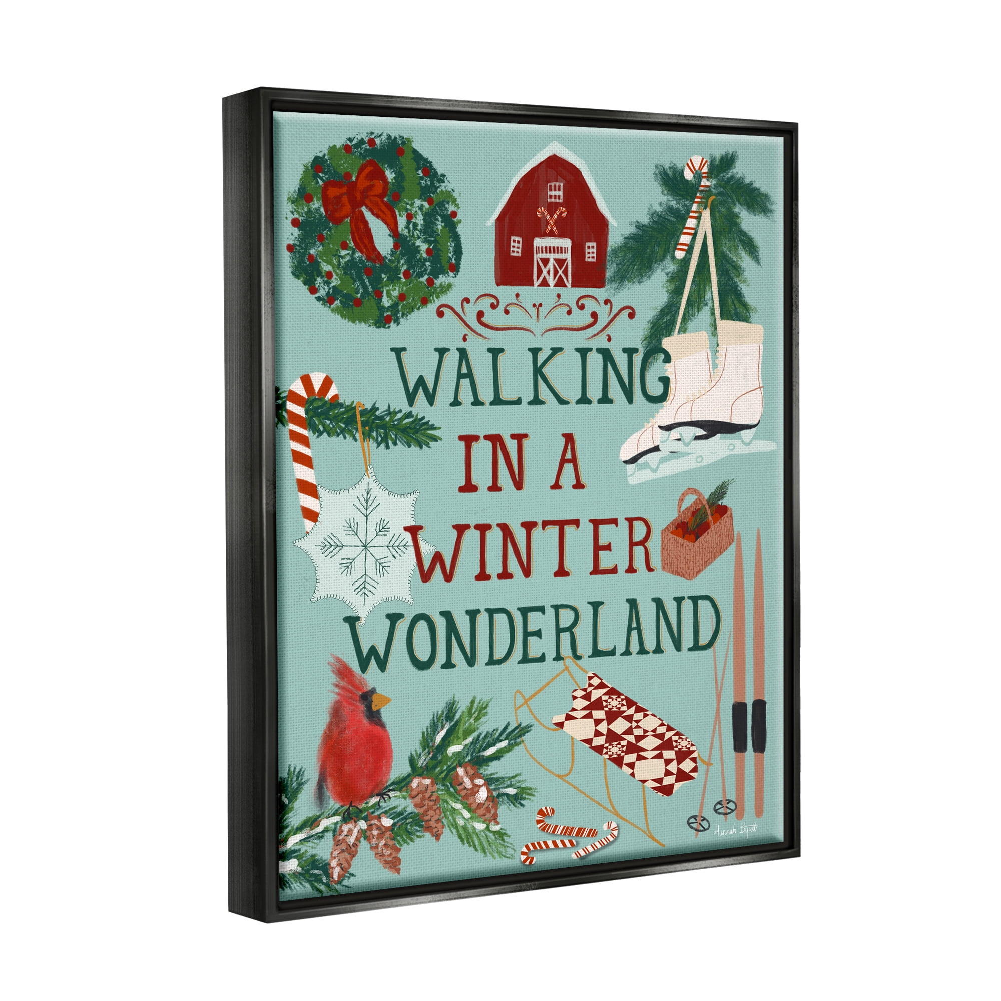Stupell Industries Winter Wonderland Phrase Holiday Painting Black Floater Framed Art Print Wall Art, 17 x 21