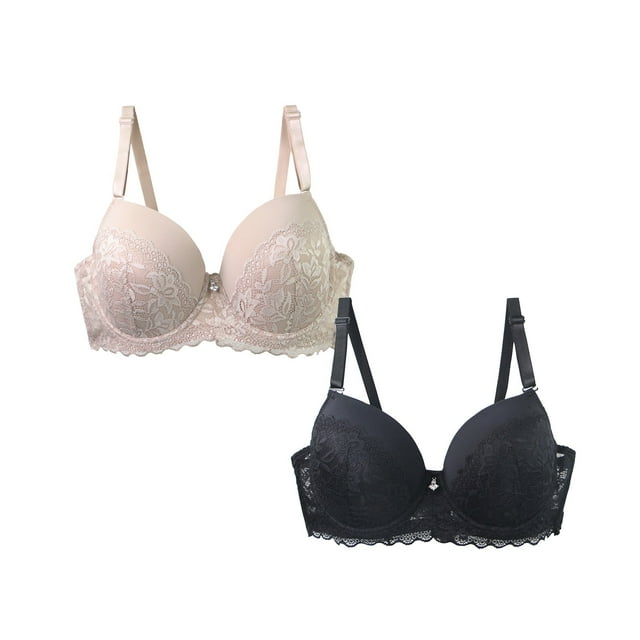 ManxiVoo 2 Pack Underwire Bra for Women Plus Size Full Coverage Lace Underwear Comfortable Support Daily Wear 90D Size