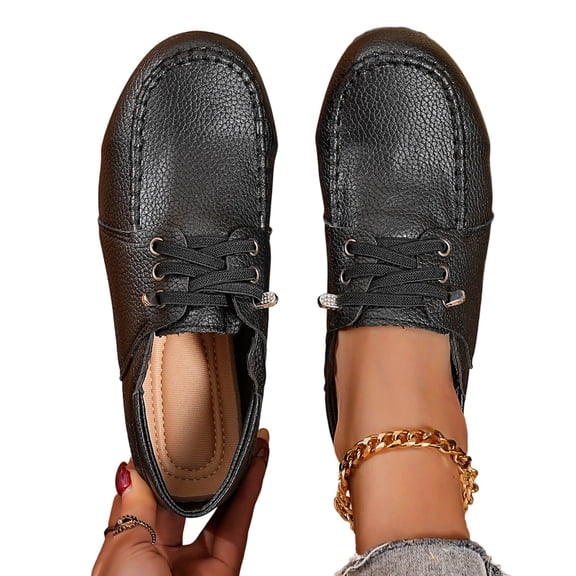 Lovskoo Womens Plus Size Comfort Flats Round Toe Lace Up Soft Sole Breathable Walking Shoes