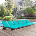 thumbnail image 2 of Pemberly Row Modern Rattan Outdoor Chaise in Espresso/Turquoise (Set of 6), 2 of 5