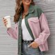 thumbnail image 3 of Camisa Colorblock Otoño Invierno Casual Color Empalme Pana Un Solo Pecho Abrigo De Manga Larga Para Diario Verde Rosa S, 3 of 6